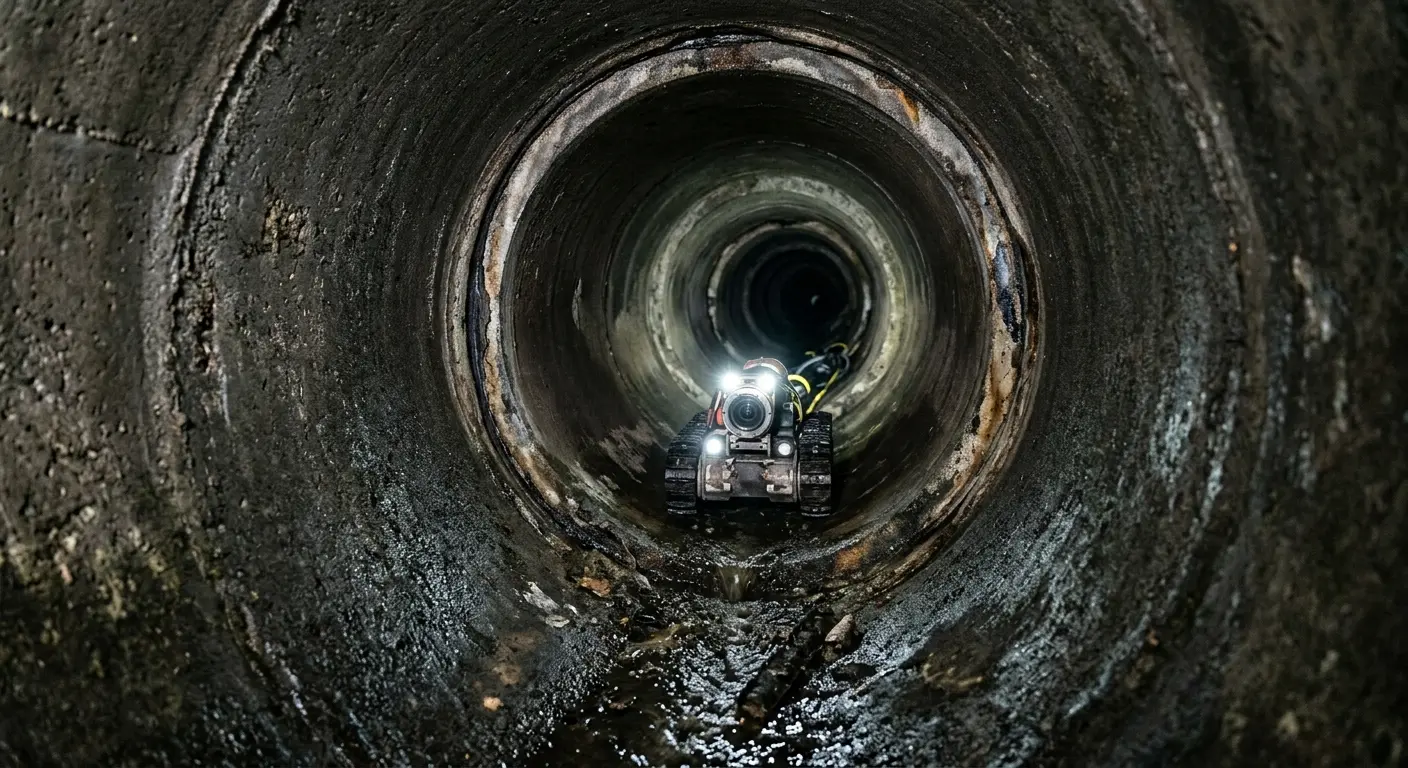 Robotic sewer camera inspecting pipe interior for Sewer Line Repair in Groves