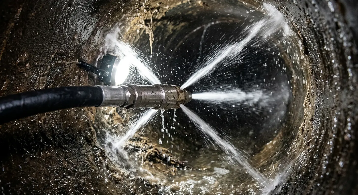 High-pressure hydro jetting nozzle cleaning sewer pipe for Storm Drain Cleaning in Groves